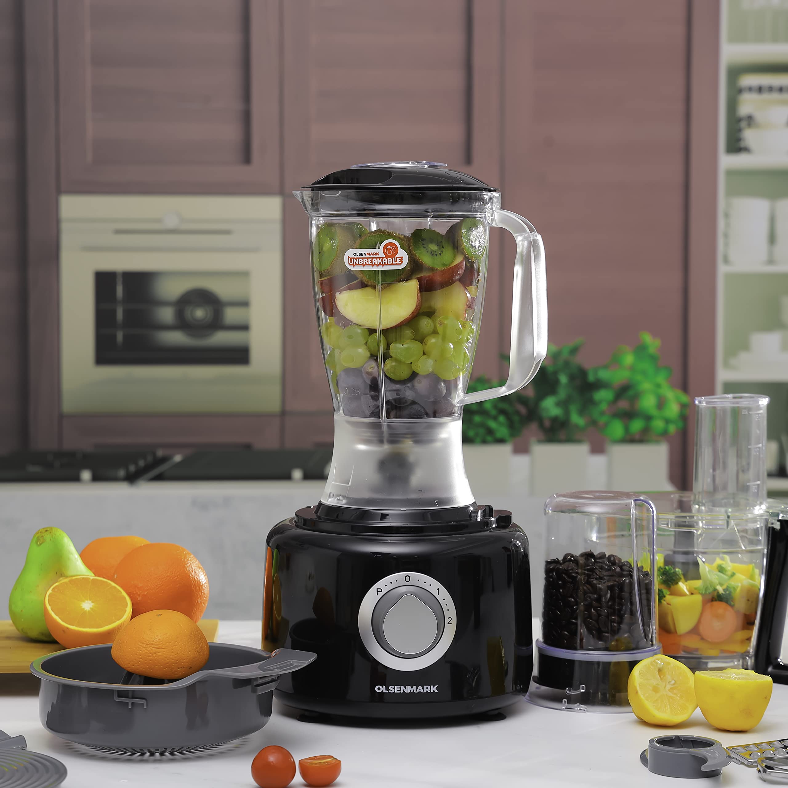 Olsenmark 10 in 1 Food Processor, 1.5L Unbreakable PC Jar, 2 Speed Settings with Pulse Function 10 Attachments Overheat Protection & Double Safety Lock BS Plug, multi color اولسين مارك محضر طعام 10 في 1، وعاء من البولي كربونات غير قابل للكسر سعة 1.5 لتر Olsenmark 10 in 1 Food Processor, 1.5L Unbreakable PC Jar, 2 Speed Settings with Pulse Function 10 Attachments Overheat Protection & Double Safety Lock BS Plug, multi color اولسين مارك محضر طعام 10 في 1، وعاء من البولي كربونات غير قابل للكسر سعة 1.5 لتر